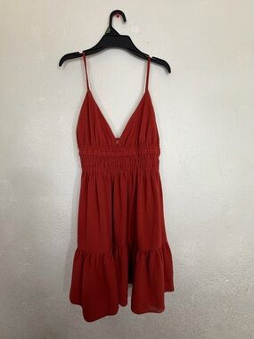 Arden B. Rust Orange Smocked Waist Tiered Mini Dress - Size Large